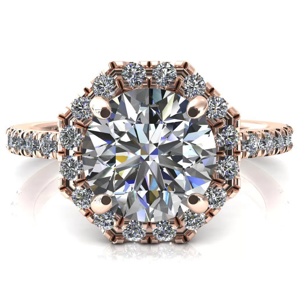 Henrietta Round Lab-Grown Diamond Center Stone 4 Prong Halo 3/4 Micropave Ring