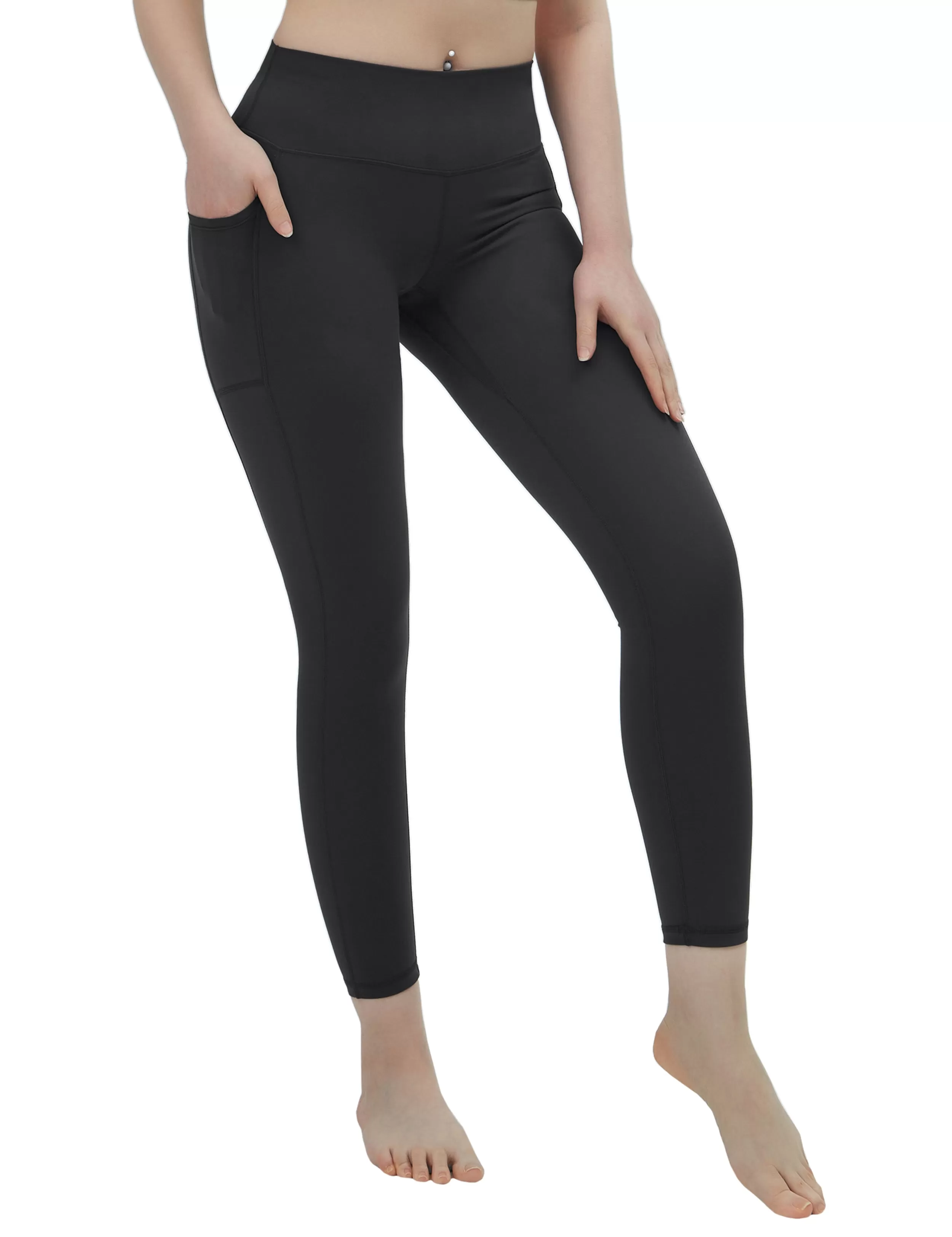 High Waisted Yoga Pants 7/8 Length Leggings with Pockets charcoalgrey