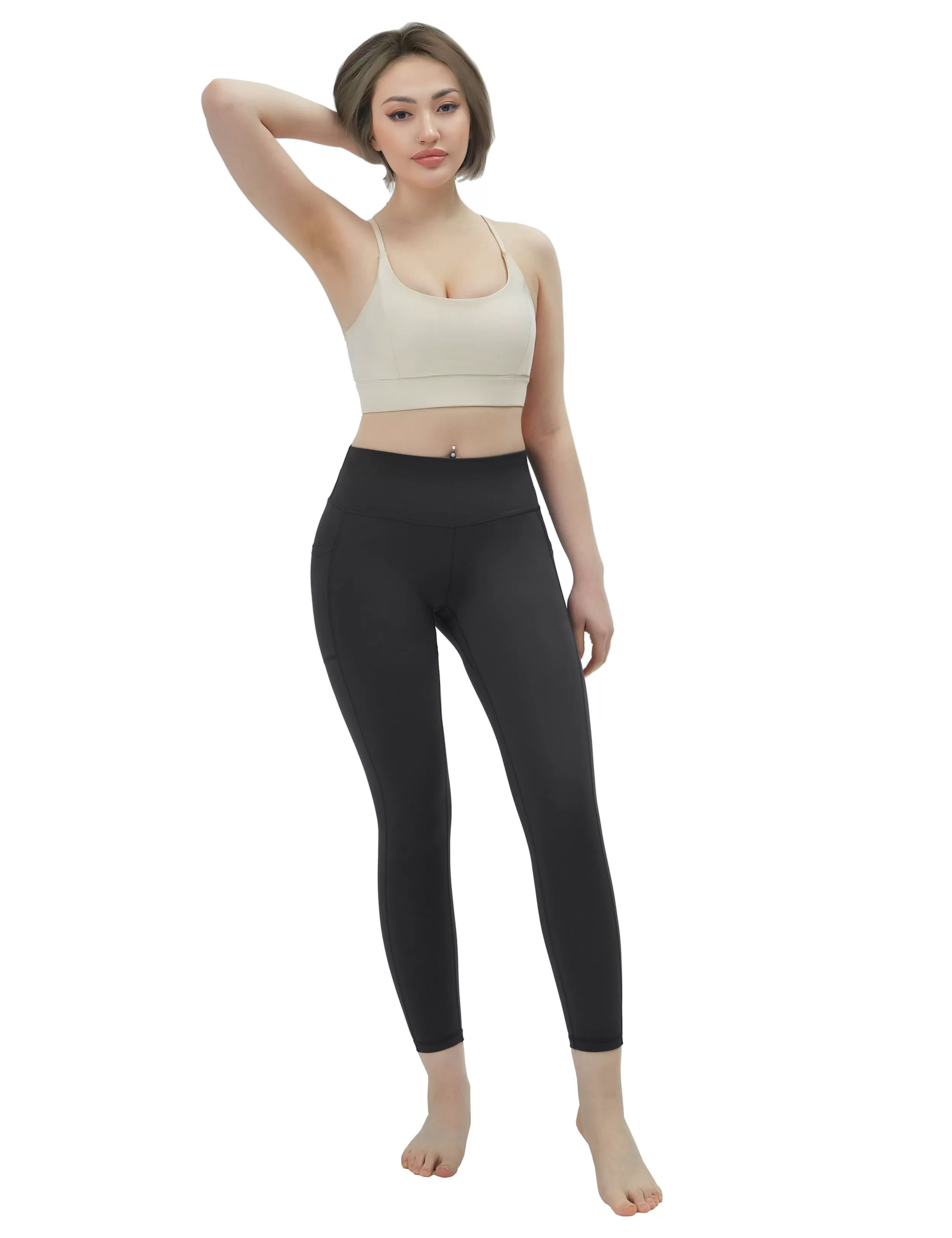 High Waisted Yoga Pants 7/8 Length Leggings with Pockets charcoalgrey