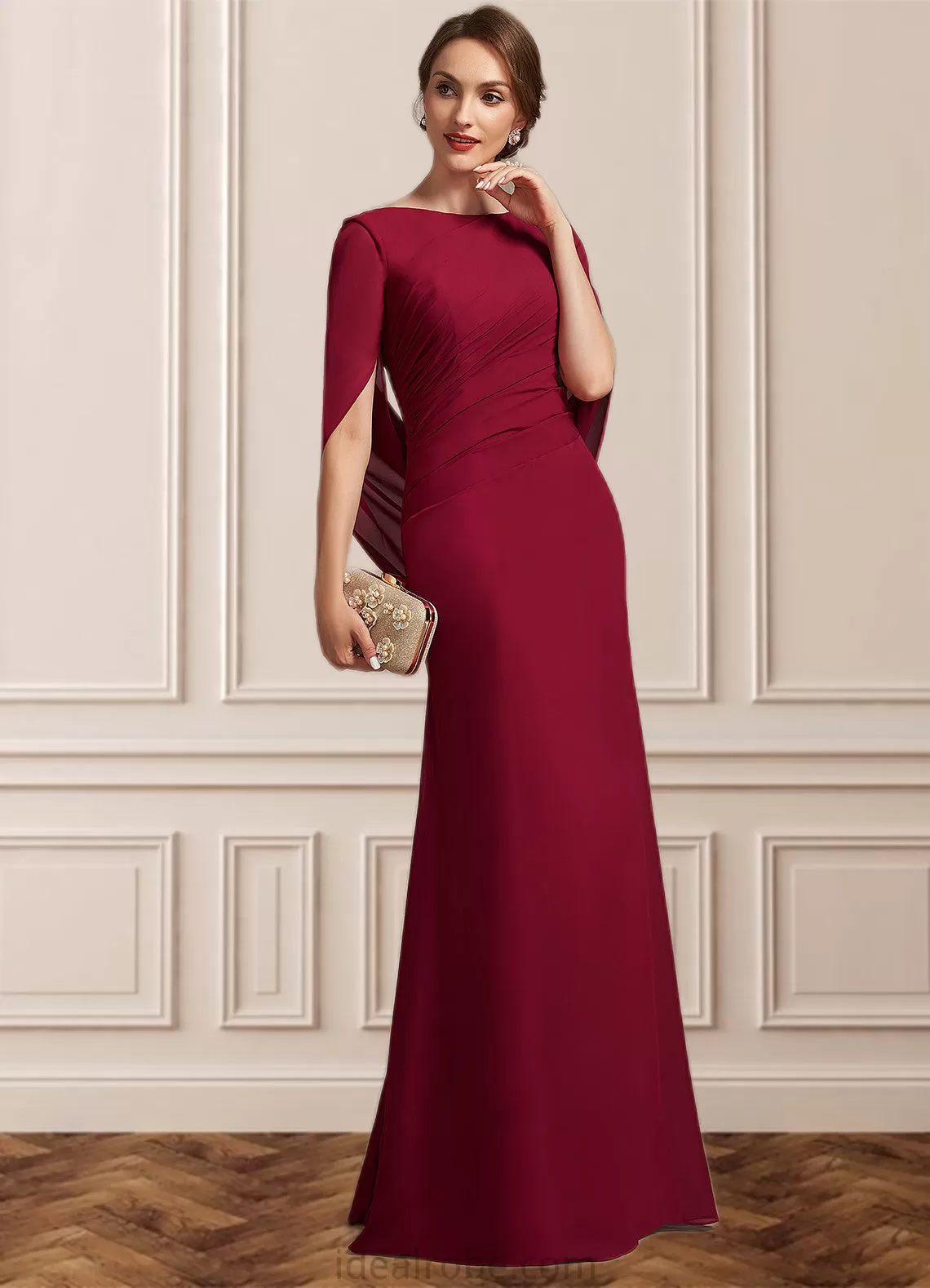 Kimora Trumpet/Mermaid Scoop Neck Floor-Length Chiffon Mother of the Bride Dress With Ruffle STK126P0014842