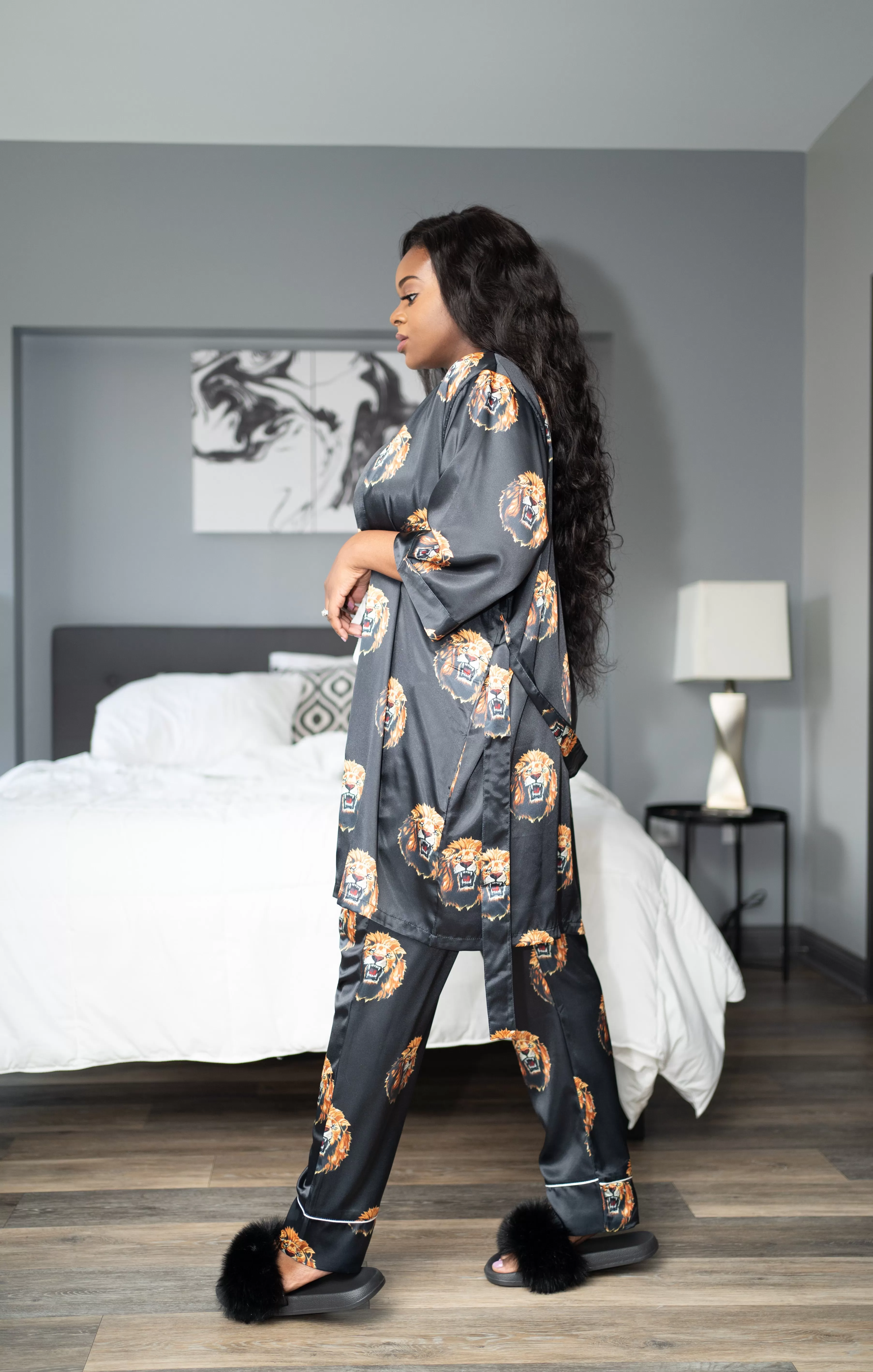 Lion Head African Print Satin Robe