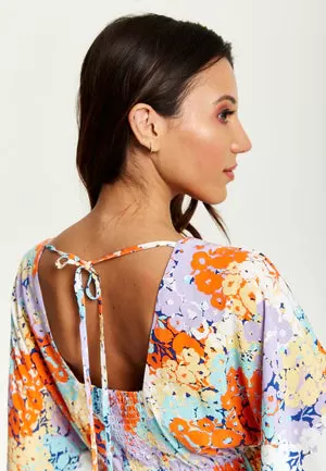 Liquorish Multicolour Floral Print Mini Dress With Open Back