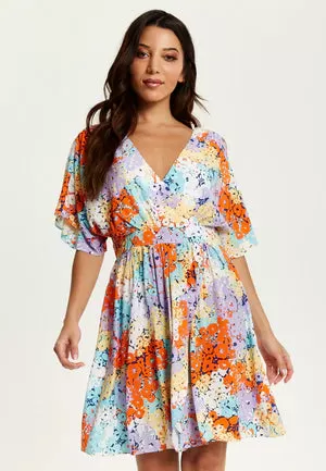 Liquorish Multicolour Floral Print Mini Dress With Open Back