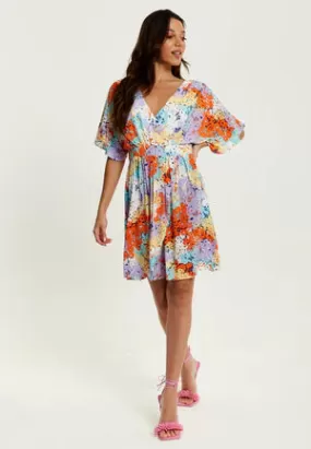 Liquorish Multicolour Floral Print Mini Dress With Open Back