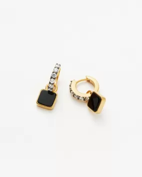 Lucy Williams Square Black Onyx Charm Mini Hoop Earrings  | 18ct Gold Plated Vermeil/Black Onyx