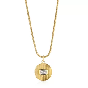 Luv Aj Le Signe Round Pendant Necklace with Bezet Set CZ in Gold Plated