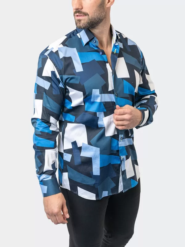 Maceoo Stretch Shirt | Fibonacci BlocksRetro 42 Blue