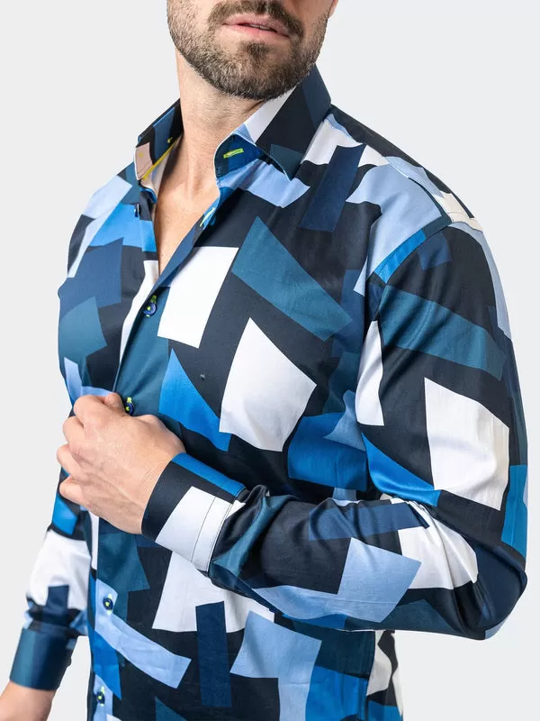 Maceoo Stretch Shirt | Fibonacci BlocksRetro 42 Blue