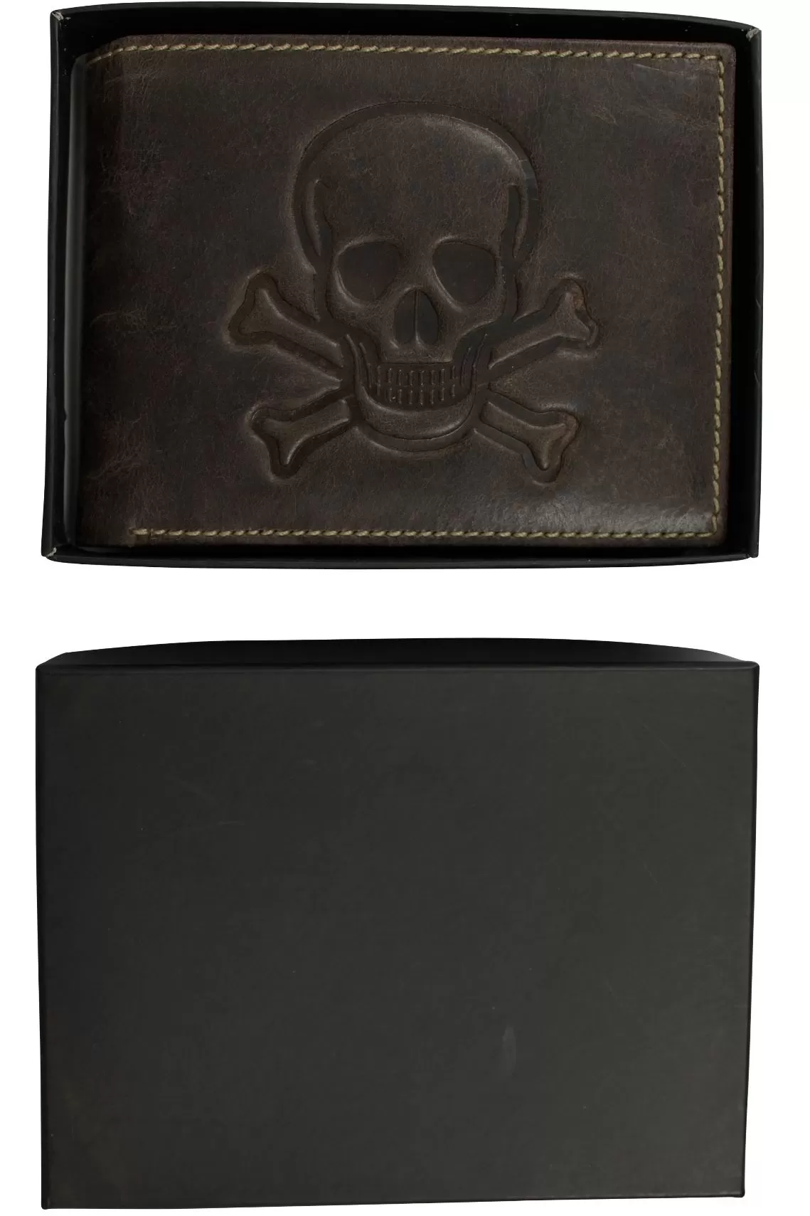 Mens Genuine Leather Wallet by Xact Clothing Embossed Skull & Cross Bones