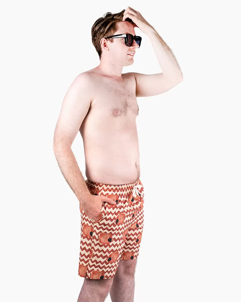 Men's Swim Beach Trunks - Brown&fish