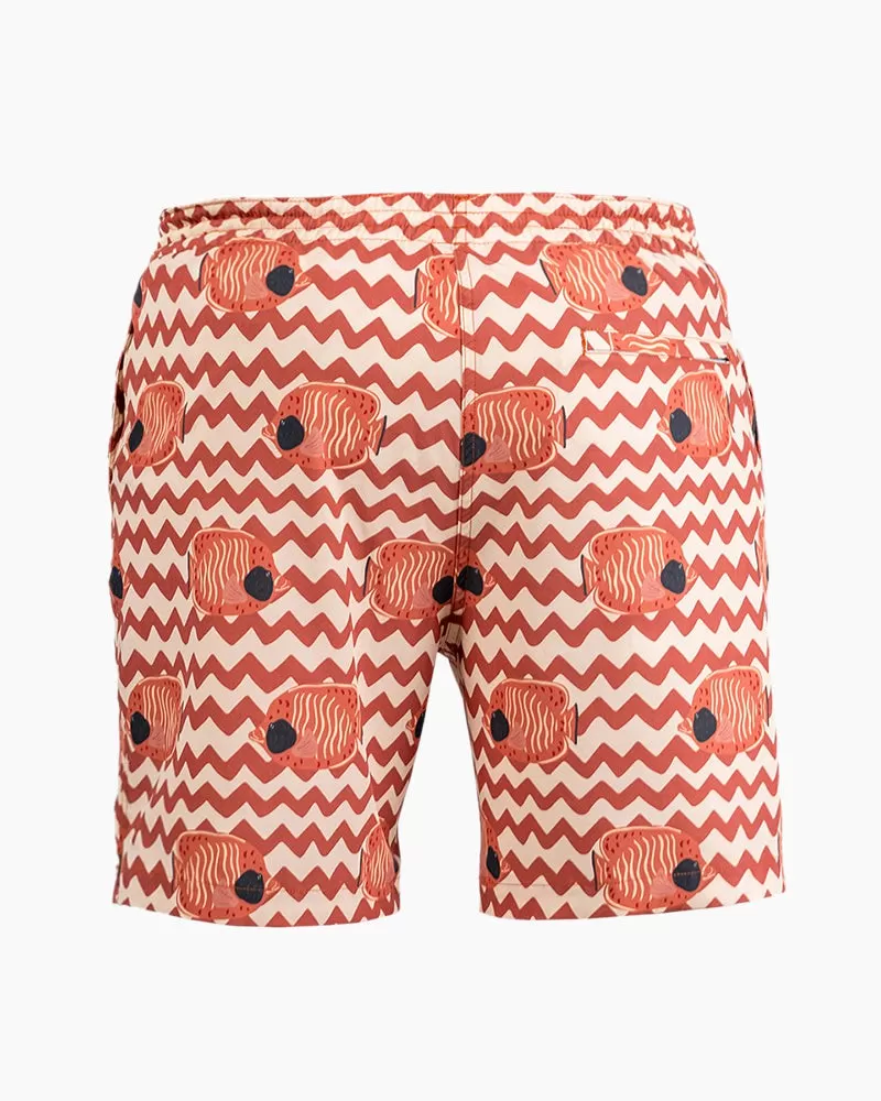 Men's Swim Beach Trunks - Brown&fish