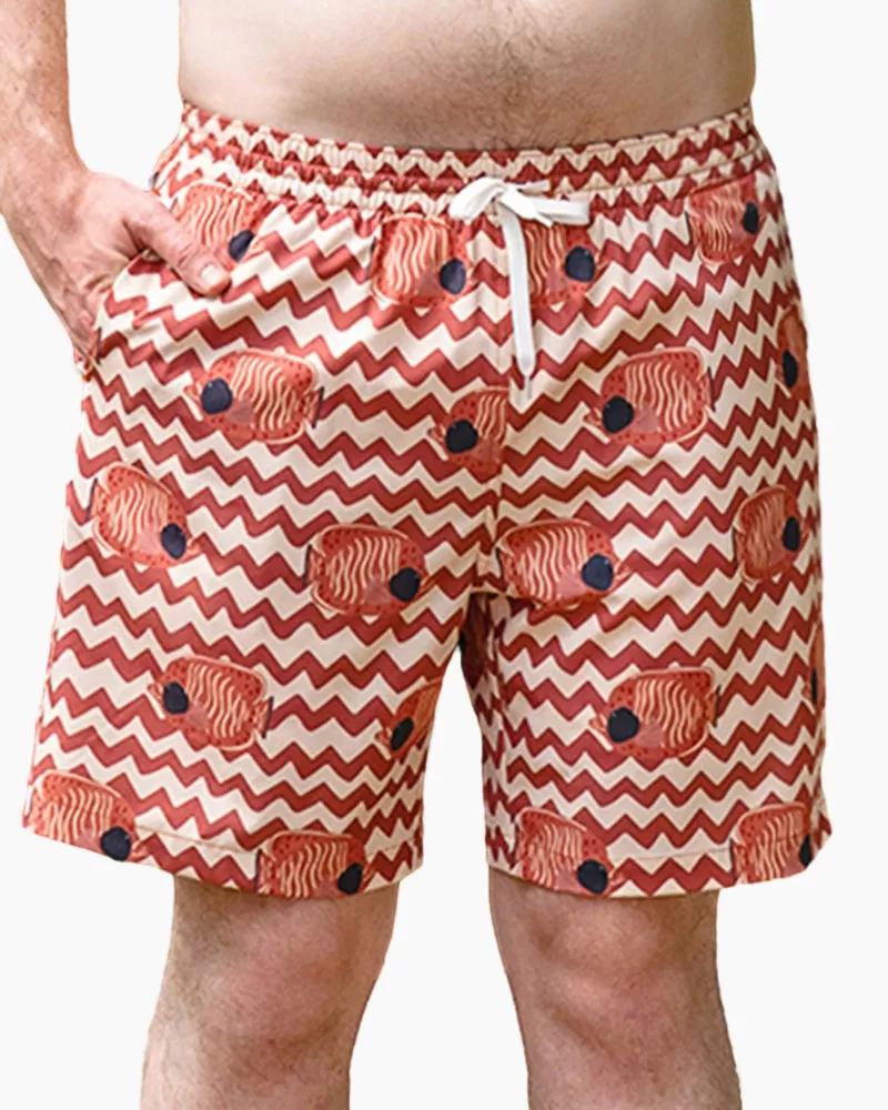 Men's Swim Beach Trunks - Brown&fish