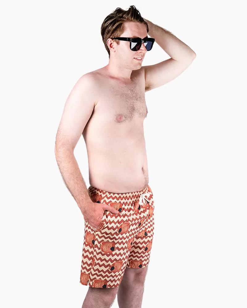 Men's Swim Beach Trunks - Brown&fish