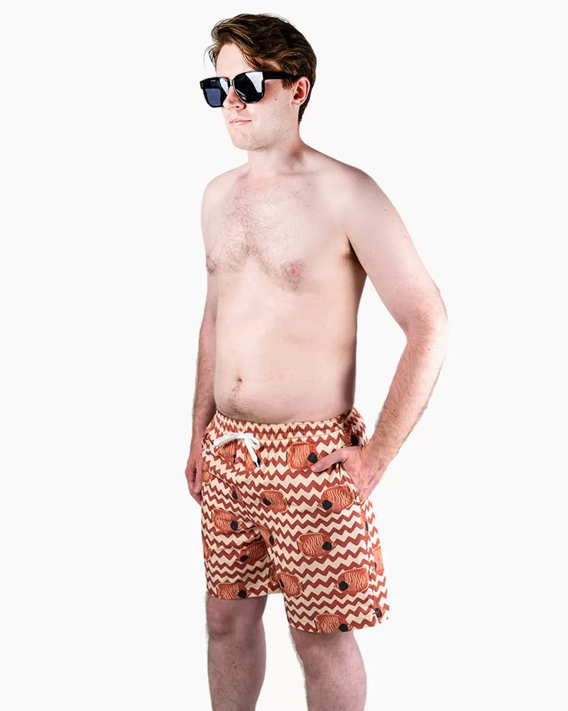 Men's Swim Beach Trunks - Brown&fish