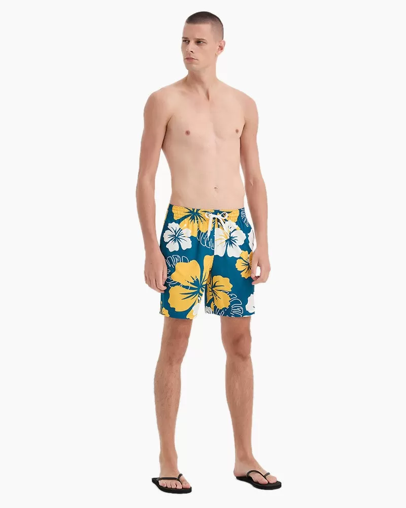 Men's Swim Beach Trunks - White Yellow Flower