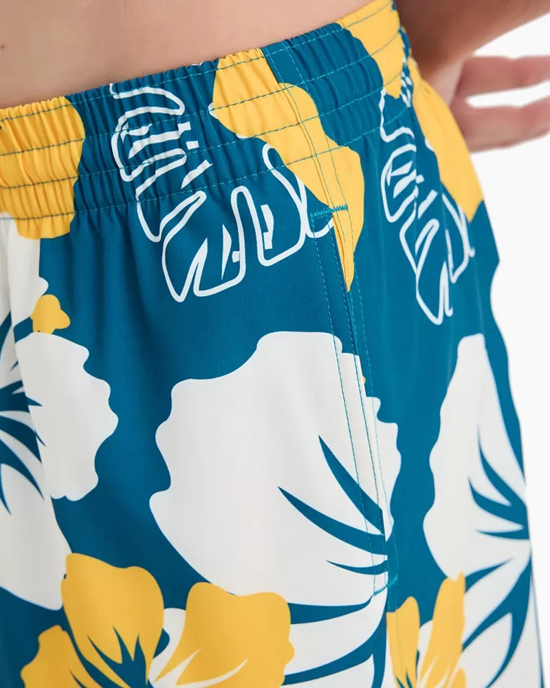 Men's Swim Beach Trunks - White Yellow Flower