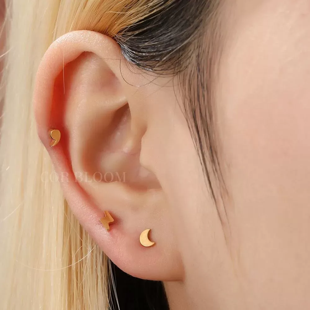 Minimal Small Lightning Bolt Flat Back Stud (16G)