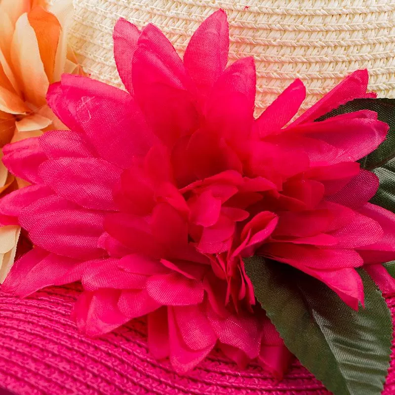 Mother-Daughter Floppy Large Brim Straw Sun Hat with Flowers