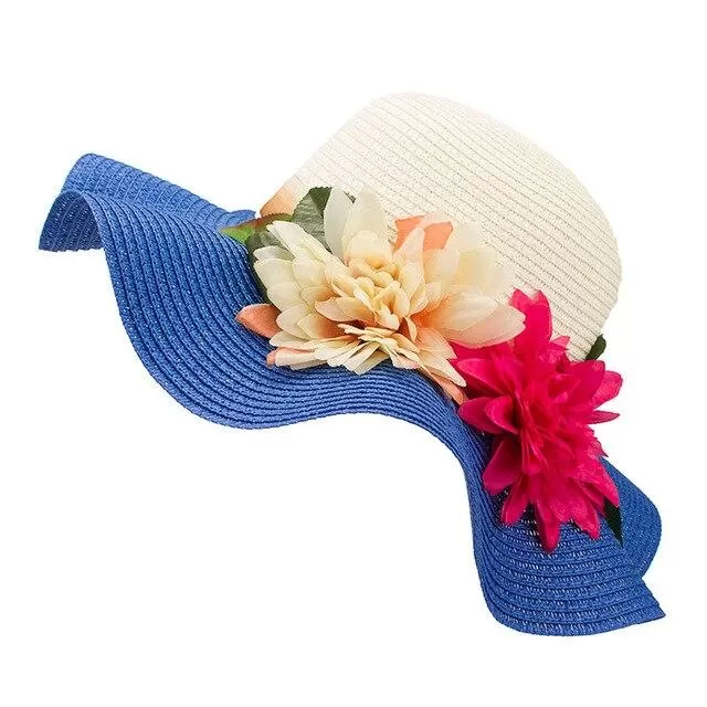 Mother-Daughter Floppy Large Brim Straw Sun Hat with Flowers