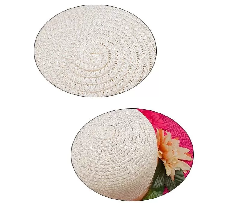 Mother-Daughter Floppy Large Brim Straw Sun Hat with Flowers