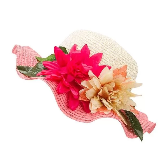 Mother-Daughter Floppy Large Brim Straw Sun Hat with Flowers