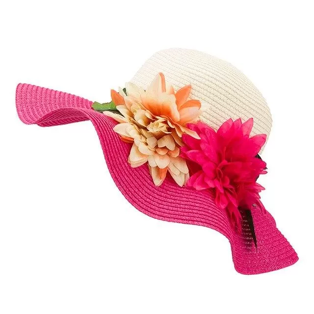 Mother-Daughter Floppy Large Brim Straw Sun Hat with Flowers