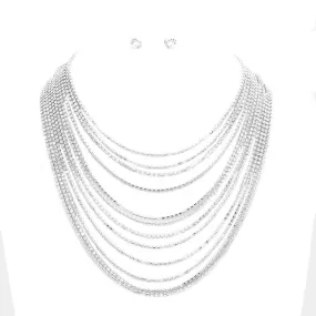 Multi Layered Rhinestone Bib Evening Necklace