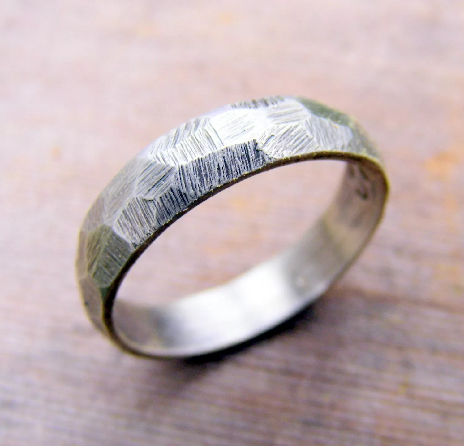 Palladium Sterling Silver Wedding Ring, Mens Textured Ring Band, Rustic Worn Organic Textured Ring Band