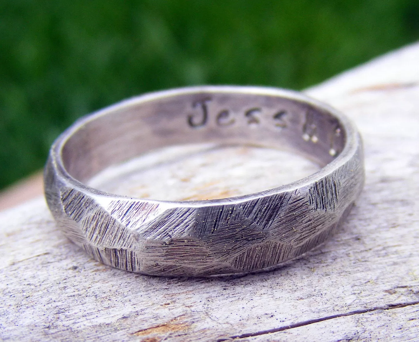 Palladium Sterling Silver Wedding Ring, Mens Textured Ring Band, Rustic Worn Organic Textured Ring Band