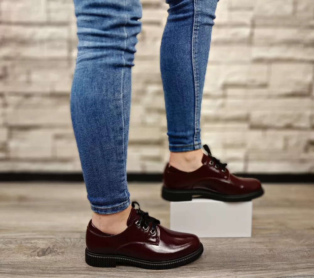 Pantofi casual, dama, ADA SHOES, 2227 bordo, piele lacuita