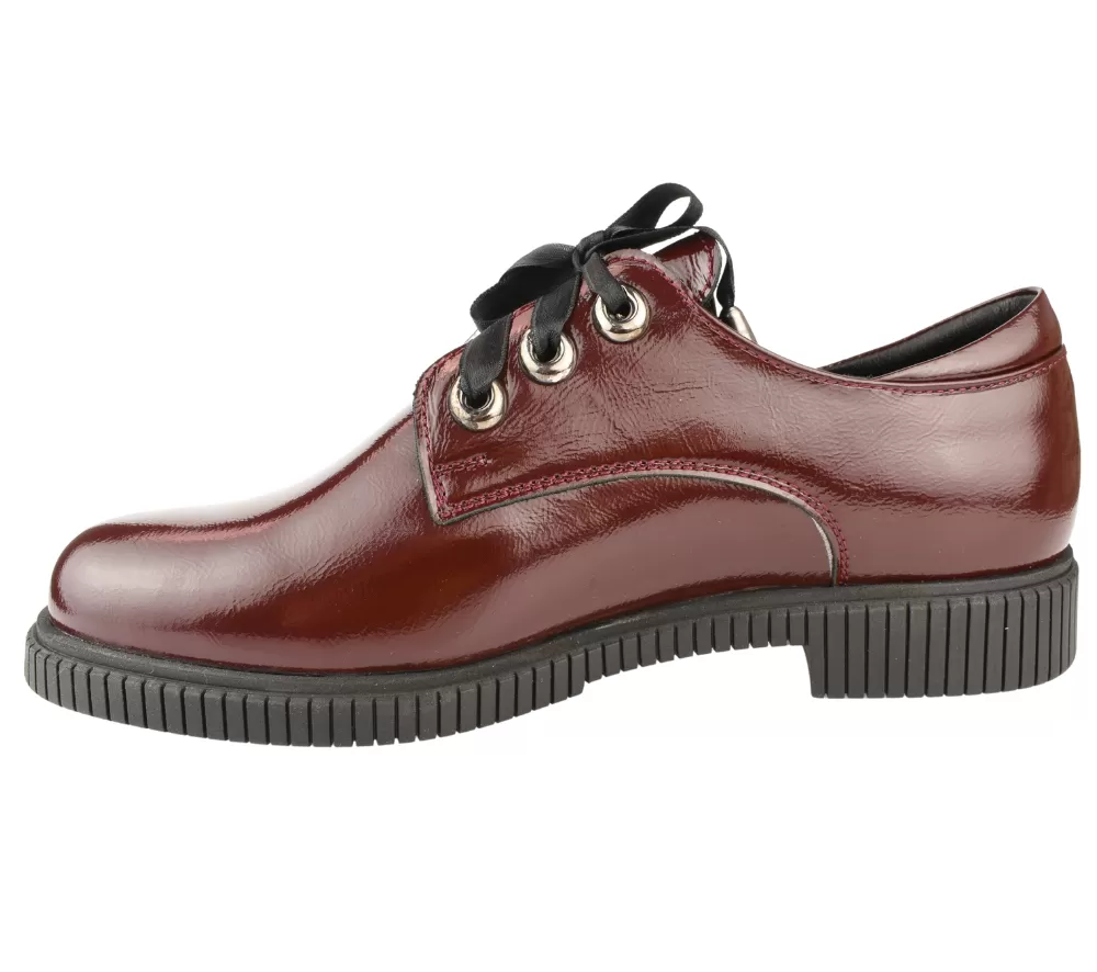 Pantofi casual, dama, ADA SHOES, 2227 bordo, piele lacuita