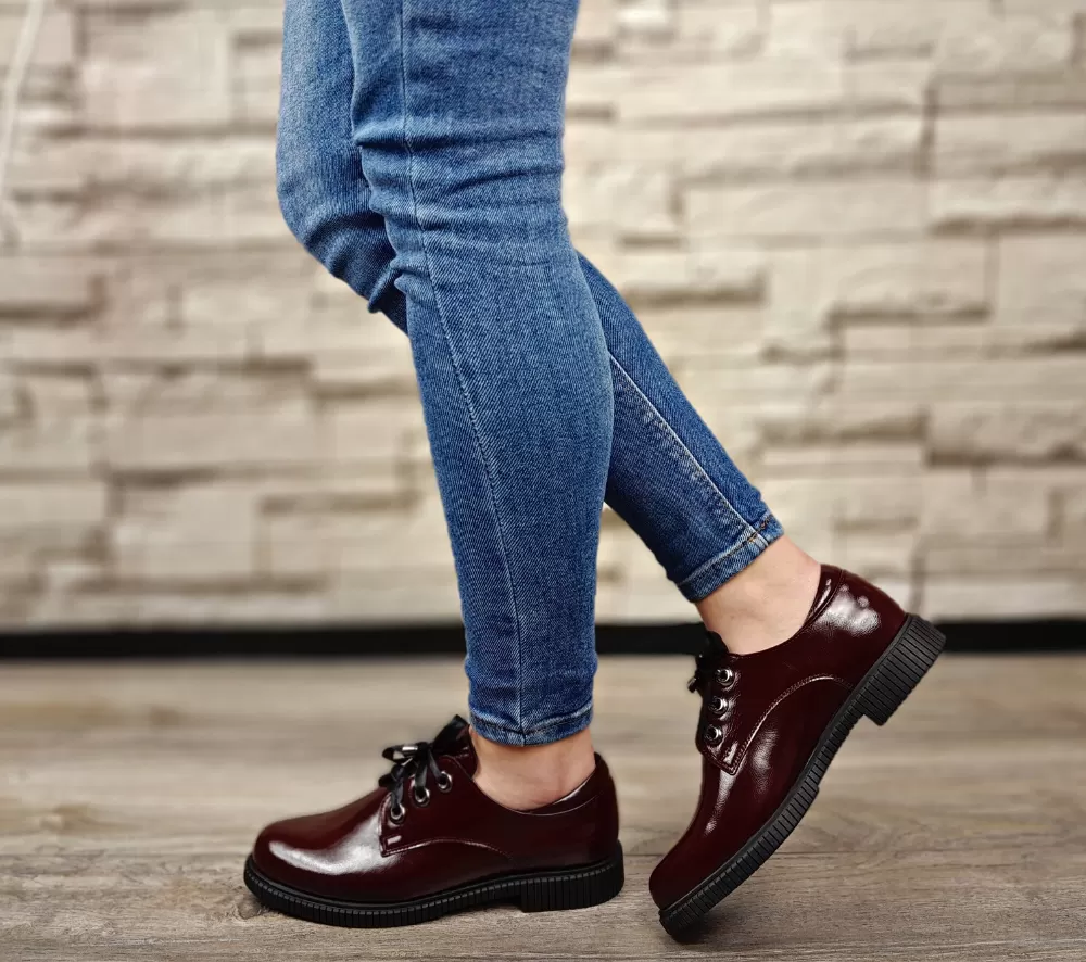 Pantofi casual, dama, ADA SHOES, 2227 bordo, piele lacuita