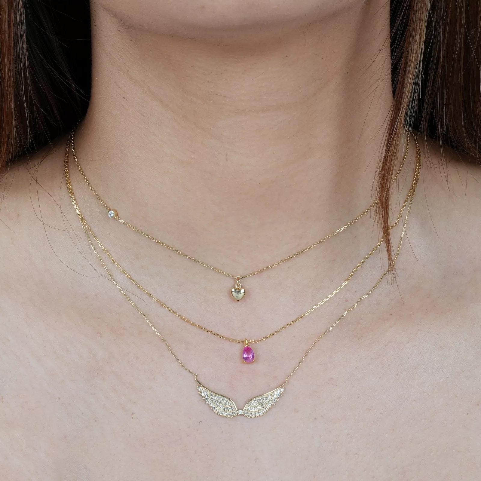 Pear Pink Topaz Gemstone Pendant Necklace in 14K Yellow Gold