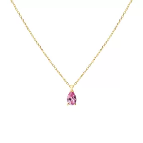 Pear Pink Topaz Gemstone Pendant Necklace in 14K Yellow Gold