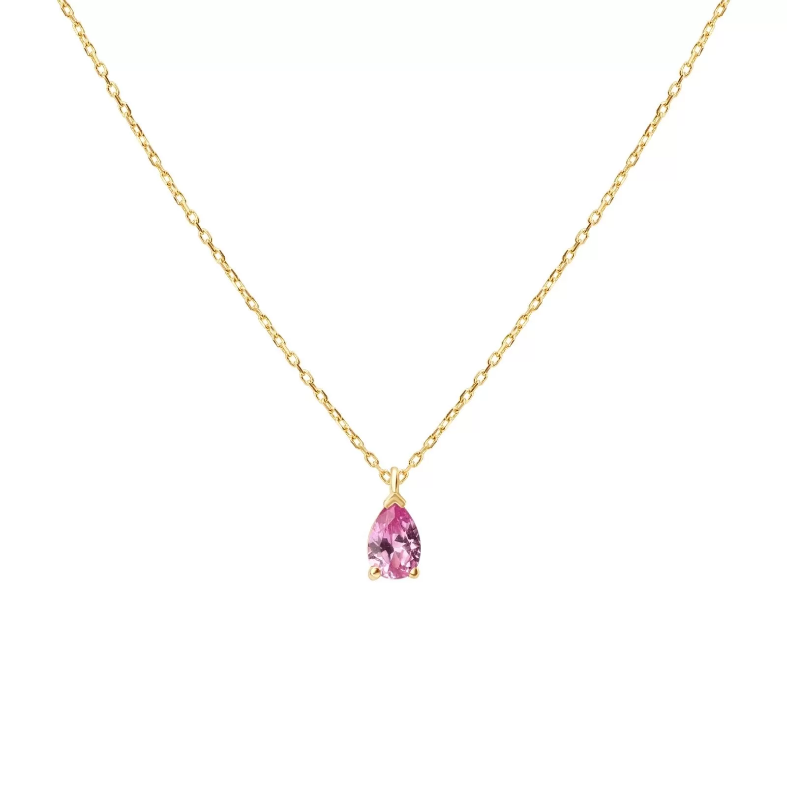 Pear Pink Topaz Gemstone Pendant Necklace in 14K Yellow Gold