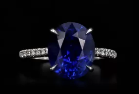 Platinum 6.25 Carat Oval Royal Blue Ceylon Natural Sapphire & Diamond Ring