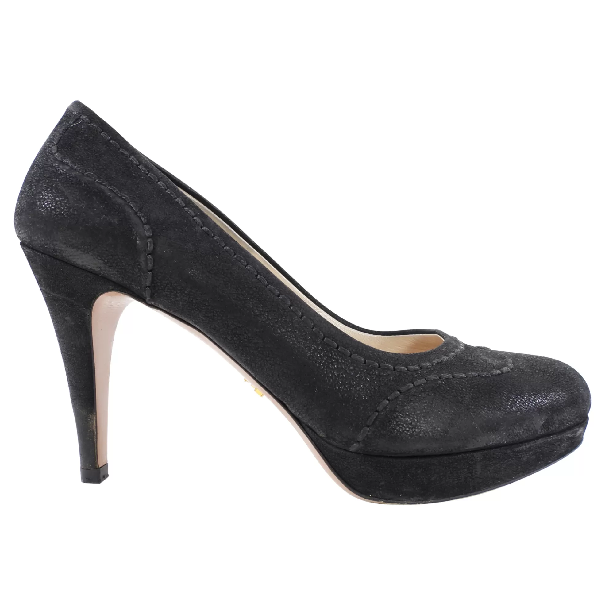 Prada Black Aged Leather Platform Pump - EU37