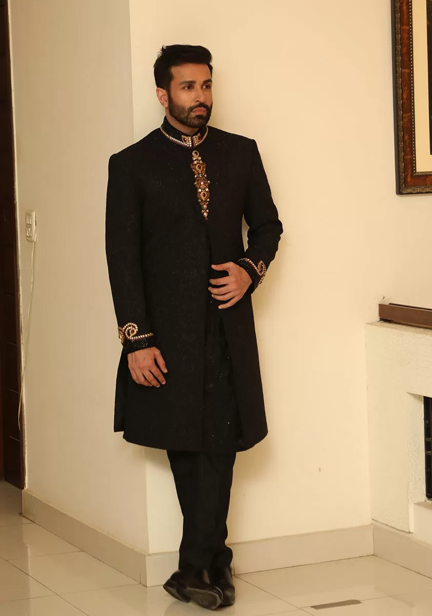 Premium Tilla Textured Black Sherwani