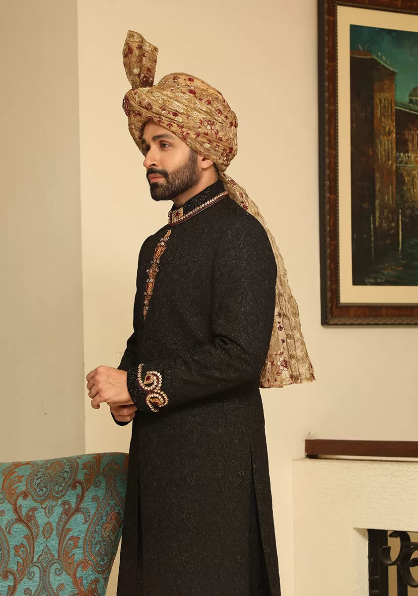 Premium Tilla Textured Black Sherwani