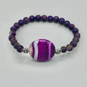 Purple Banded Agate Gemstone, Sterling Silver, Druzy Agate, women’s Stretch Bracelet