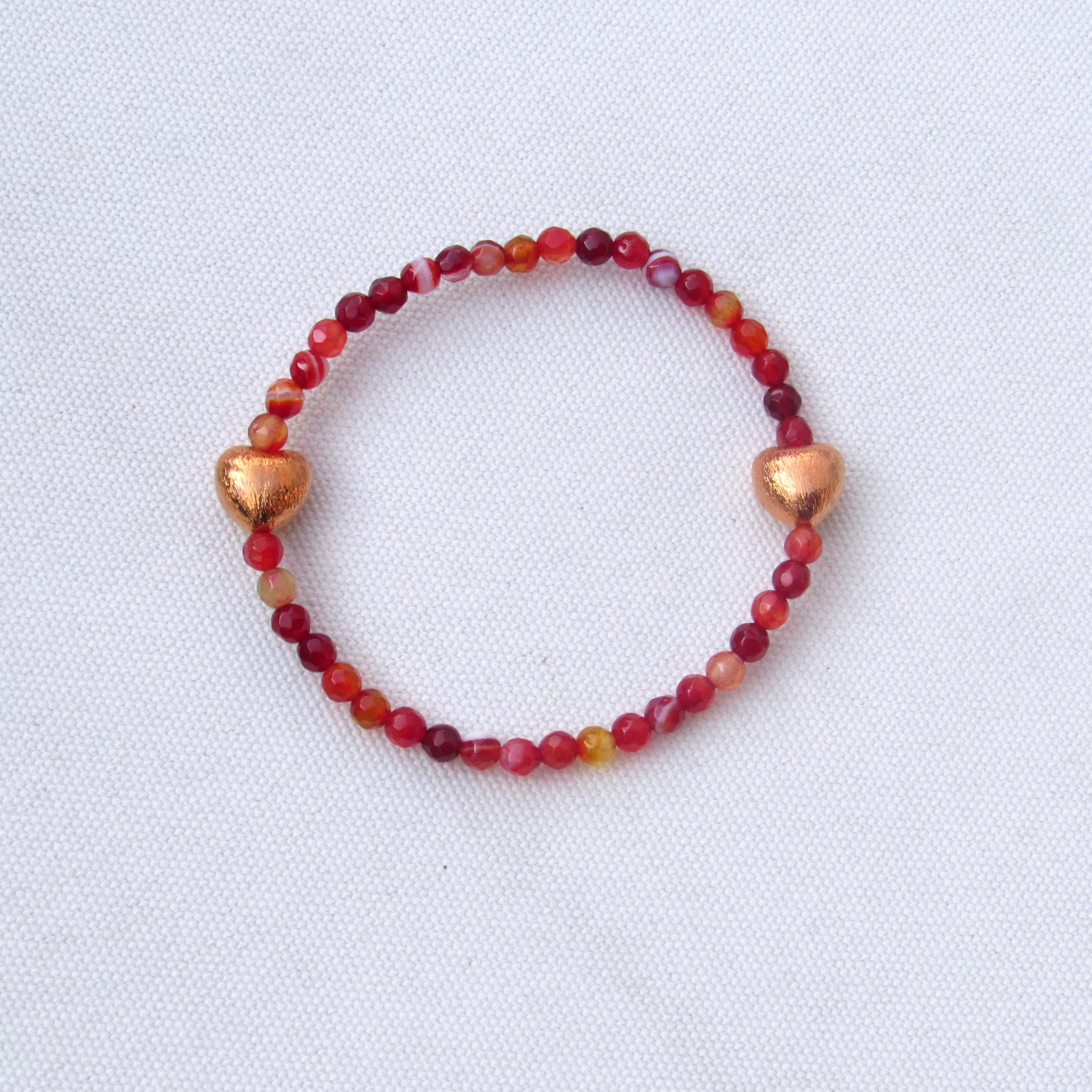 Red Banded Agate and Copper Gemstone Beaded Stretch Bracelet