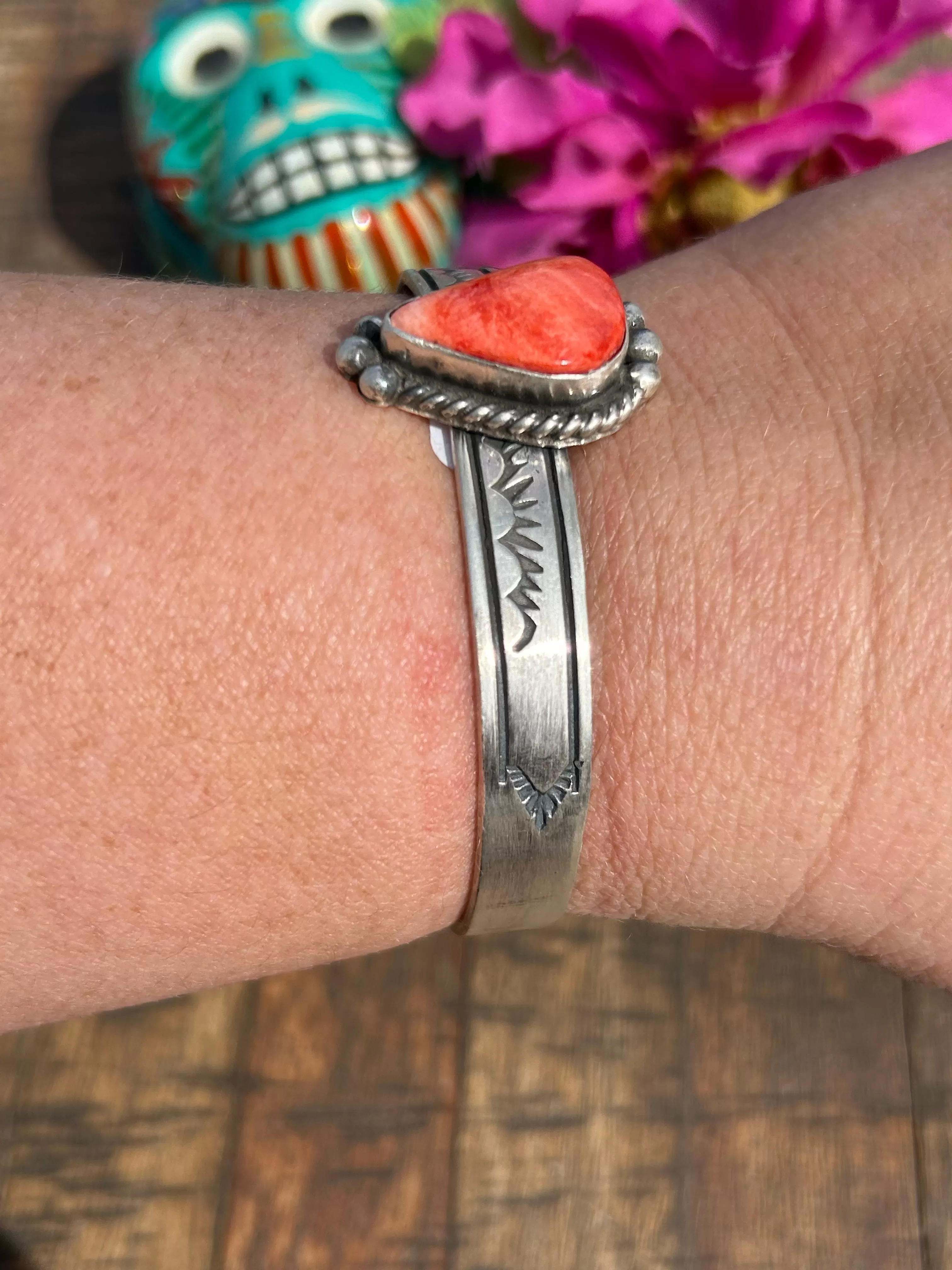 Red Spiny Stamped Cuff- A