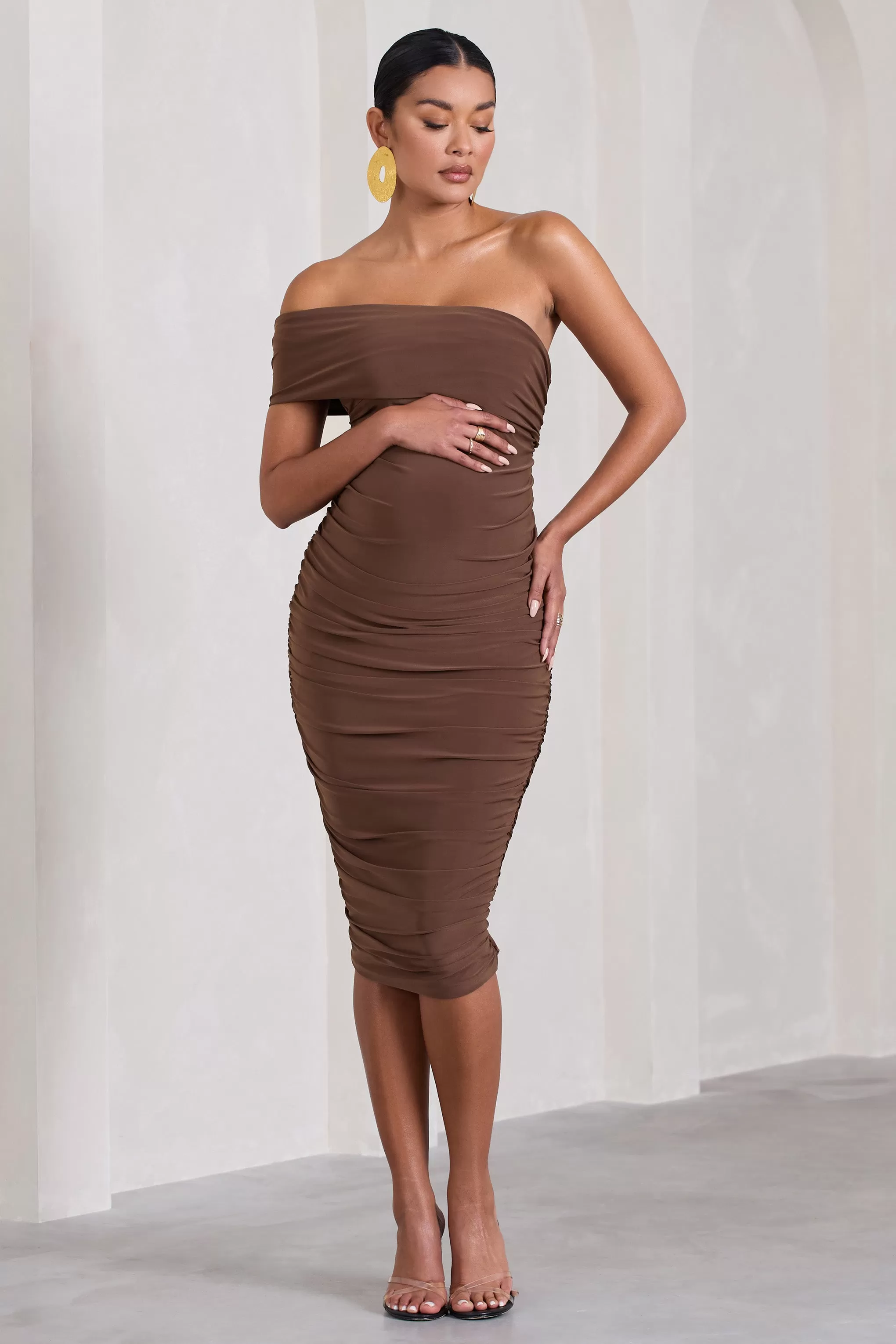 Remember Me | Chocolate Maternity One Shoulder Midi Dress