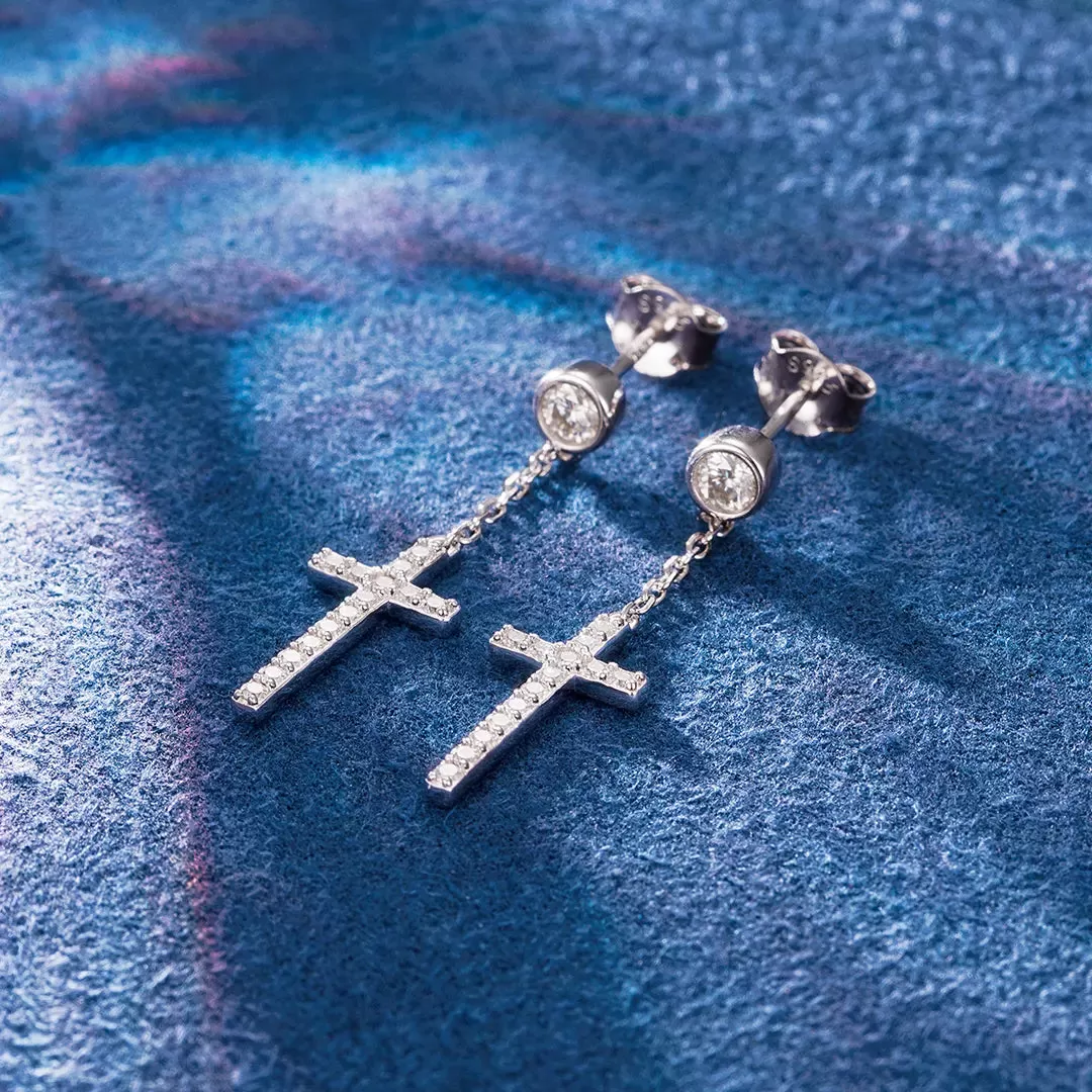 S925 Moissanite Stud Cross Dangle Earrings