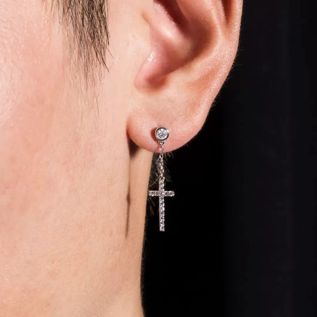 S925 Moissanite Stud Cross Dangle Earrings