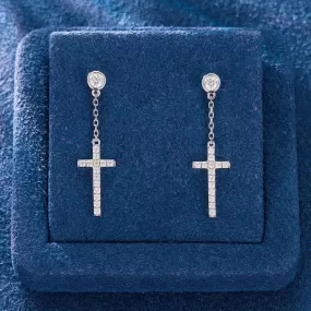 S925 Moissanite Stud Cross Dangle Earrings