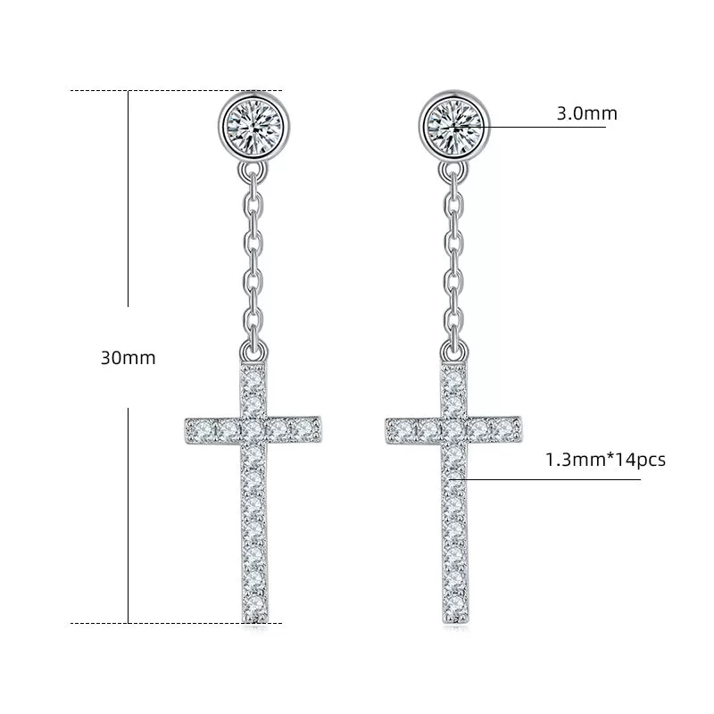 S925 Moissanite Stud Cross Dangle Earrings