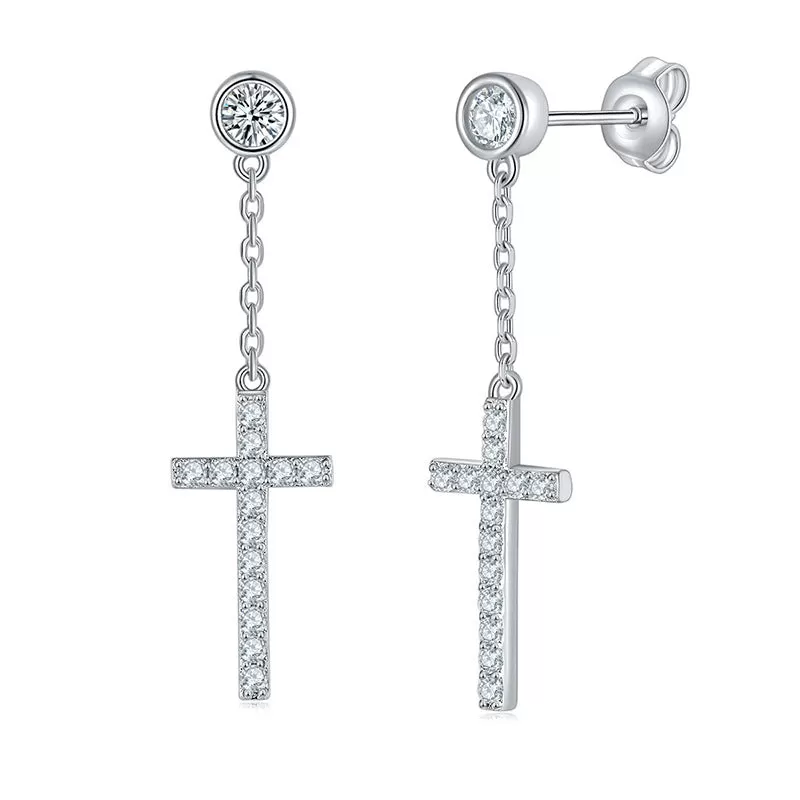 S925 Moissanite Stud Cross Dangle Earrings