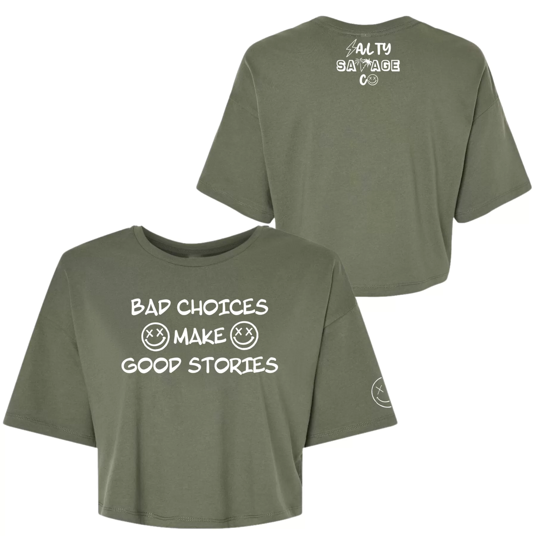 Salty Savage Ladies "BAD CHOICES" Performance Crop Tee