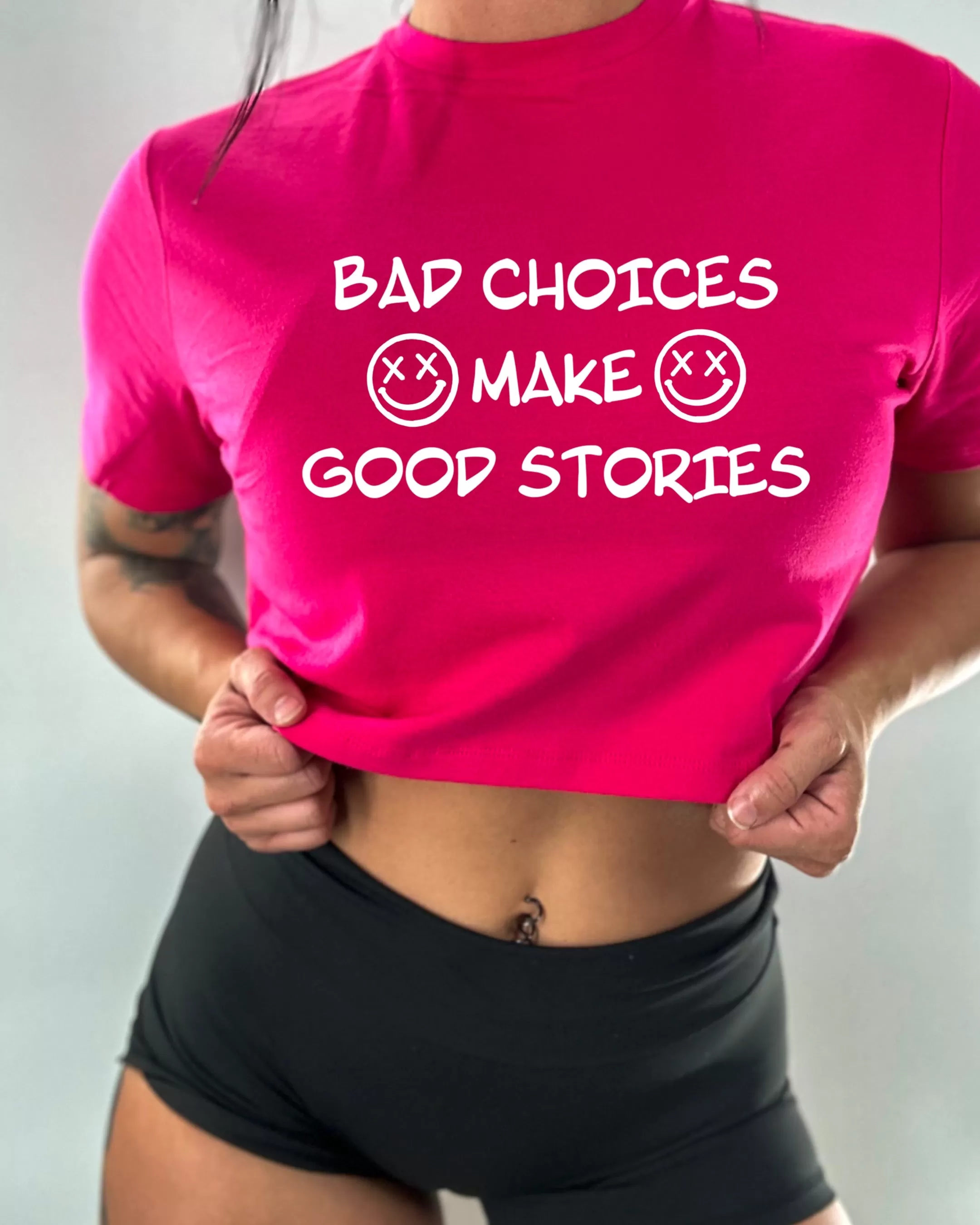 Salty Savage Ladies "BAD CHOICES" Performance Crop Tee